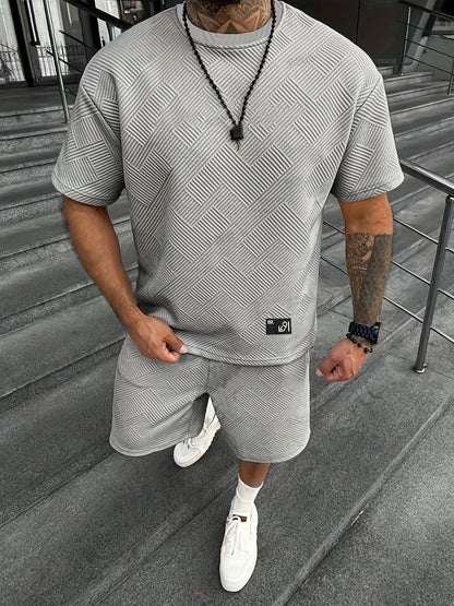 Herren Trendy Jacquard T-Shirt und Shorts Set – Lässig und Sportlich für Warme Tage