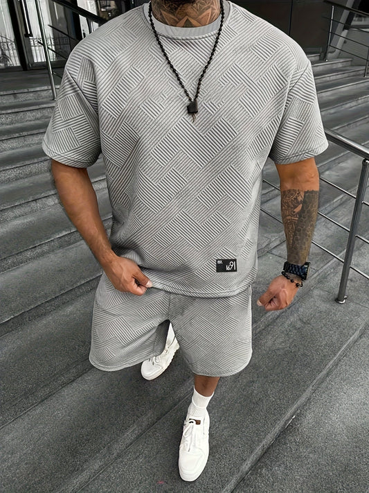Herren Trendy Jacquard T-Shirt und Shorts Set – Lässig und Sportlich für Warme Tage