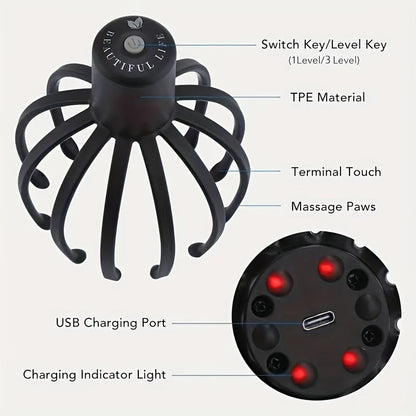 Elektrische Octopus Kopfhautmassager – USB Aufladbar und Kompakt