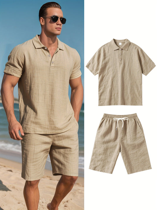 Herren Leinen Polo und Shorts Set – Bequem und Lässig für Warme Tage
