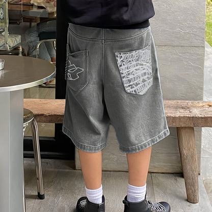 Lässige Bermuda-Denim-Shorts – Lockere Passform mit Stilvollen Blumenstickereien
