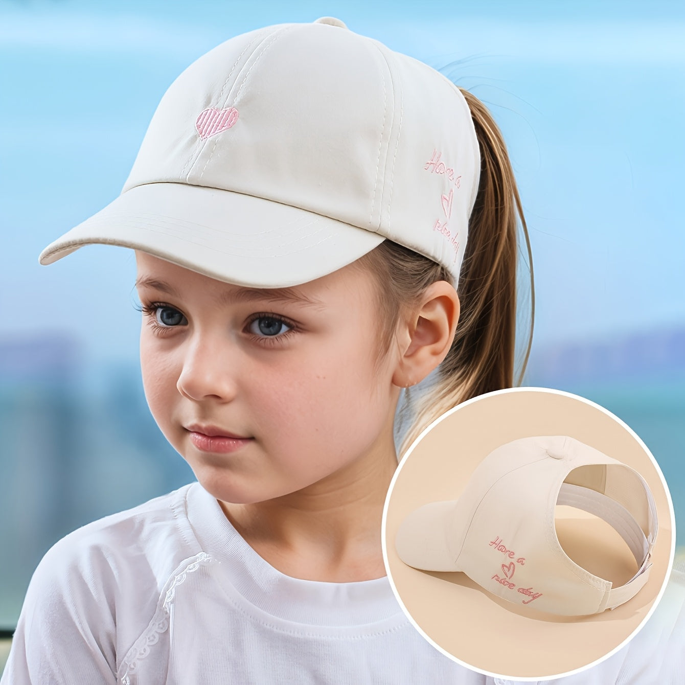 Verstellbare Baseballmütze für Kinder – Herzstickerei und atmungsaktiver Sitz