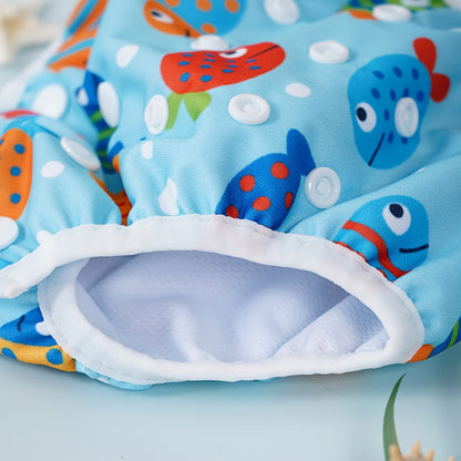 Verstellbare waschbare Schwimmwindel für Babys – Auslaufsicher mit Fischdruck