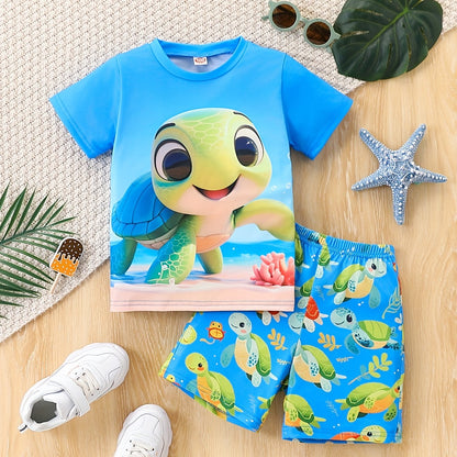 Schildkröten Druck Sommer Set – Lässiges T-Shirt und Shorts für Jungen
