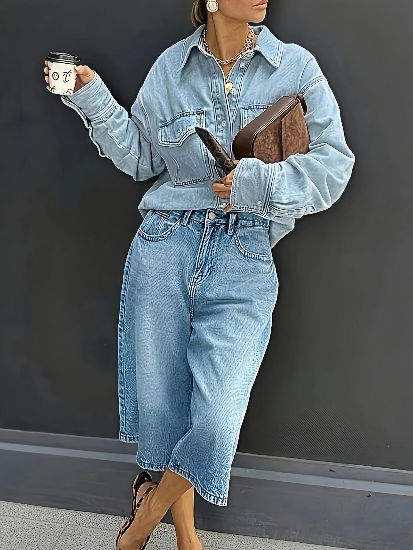 Plus Size Hochtaillierte Stretch-Denim-Shorts – Lässige Weite Sommerhose mit Taschen