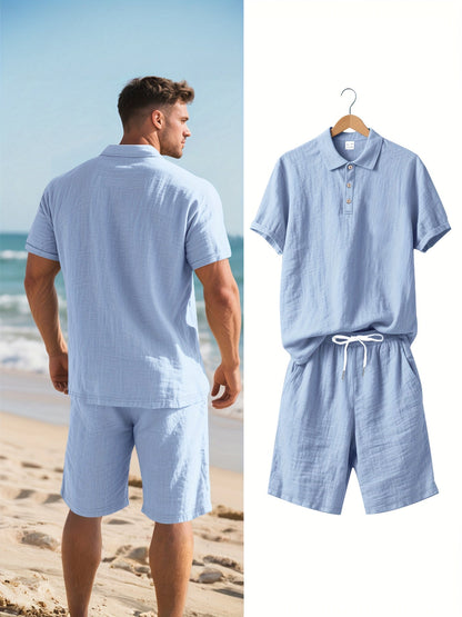 Herren Leinen Polo und Shorts Set – Bequem und Lässig für Warme Tage