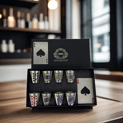Royal Playing Card Whiskey Glass Set – Edelstahl & Flaschenöffner