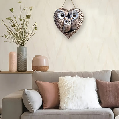 Rustikales Holz Eulenfamilie Herzbild - Für Ein Warmes Zuhause