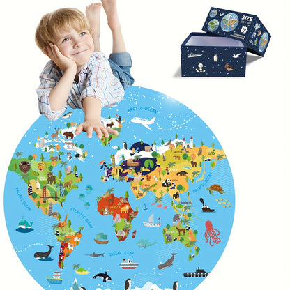 70-teiliges Tierbodenpuzzle – Rundes Weltkarten-Design für Kinder