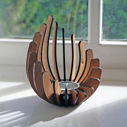 Bohemian Lotus Kerzenhalter – Handgefertigtes Schichtdesign aus Holz