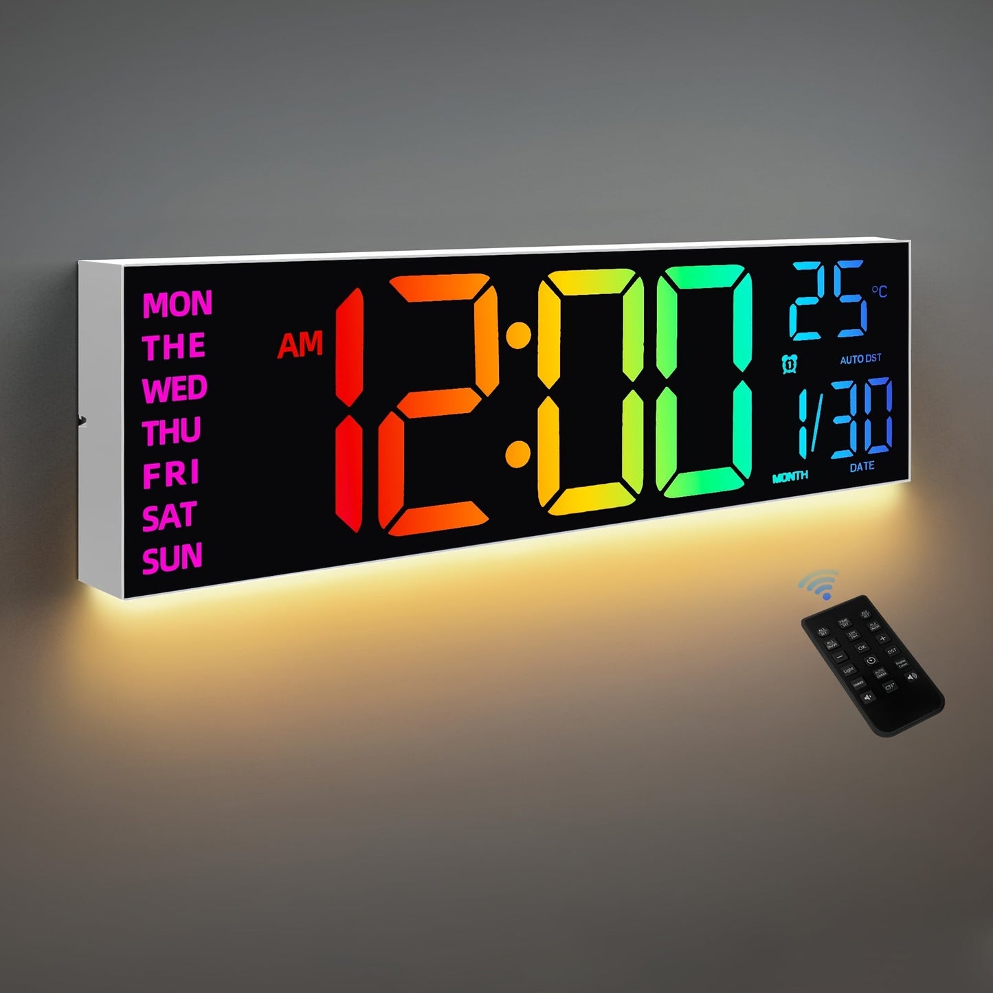 LumiWall Digitale Wanduhr – Groß, Farblich und Leicht Ablesbar
