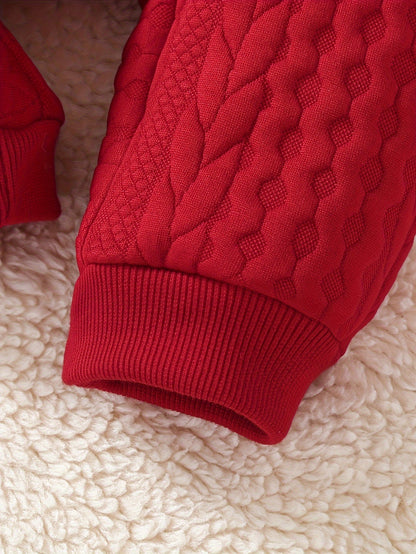 Luna Baby Romper – Süßes Rot Gestepptes Onesie mit Schleifen für den Winter