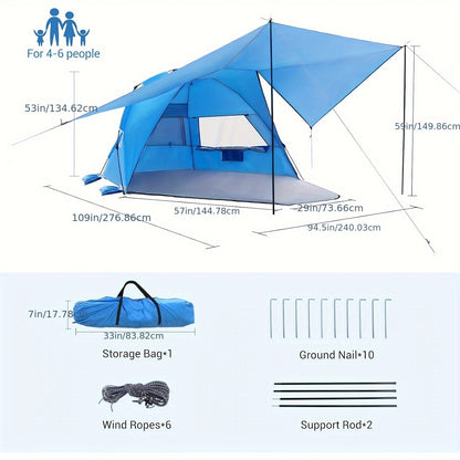 BreezeShield Strandzelt – Leicht und Geräumig für 4-6 Personen