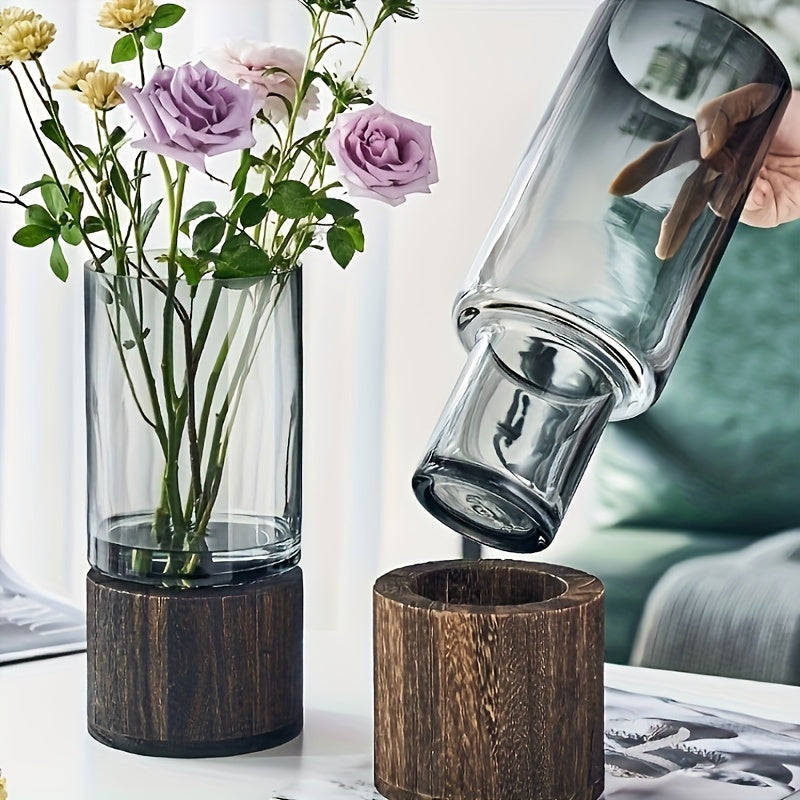 Luxus Glasvase mit Holzbasis – Elegant und Modern