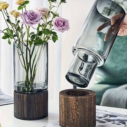 Luxus Glasvase mit Holzbasis – Elegant und Modern