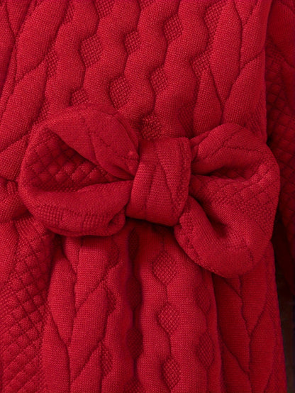 Luna Baby Romper – Süßes Rot Gestepptes Onesie mit Schleifen für den Winter