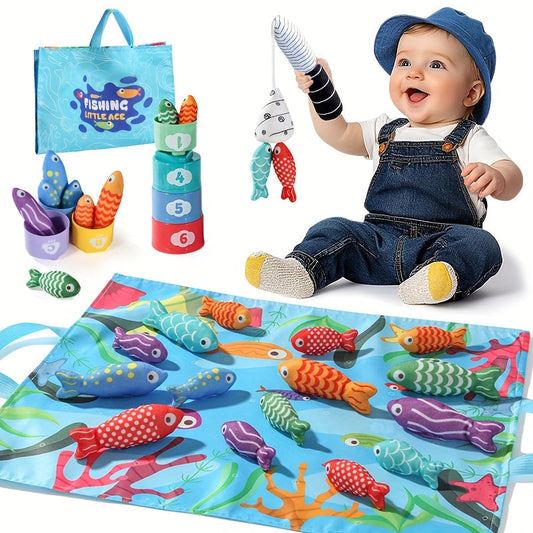 Kinder-Fabric Angelset – Plüschfische und Stapelbecher für Lernspaß