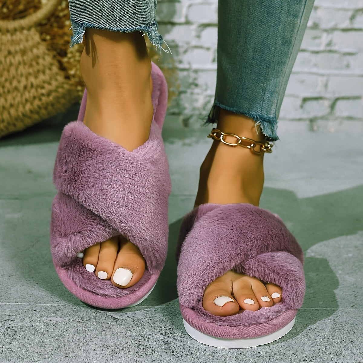 Damen Plüsch Slip-On Hausschuhe - Luxuskomfort mit Antirutsch