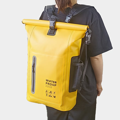 Wasserdichter 25L Rolltop-Rucksack mit mehreren Fächern, stabiler Schnallenversiegelung und Netz-Seitentasche