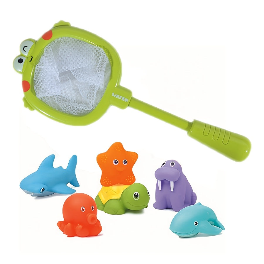 Badewannenspielzeug-Set mit Netzen – Schwimmende Meeresbewohner und Wasserspritzer