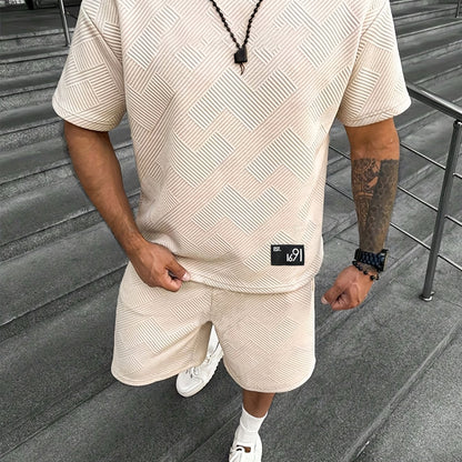 Herren Trendy Jacquard T-Shirt und Shorts Set – Lässig und Sportlich für Warme Tage