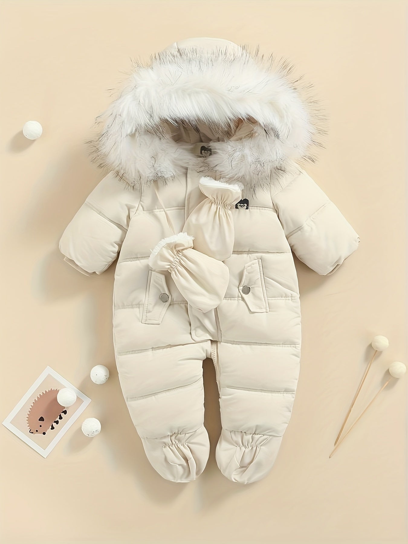 Snowy Baby Strampler – Warmer Winter-Overall mit Kapuze für draußen