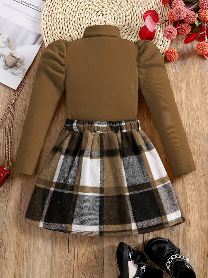 Elegantes Turtleneck Outfit für Kinder - Karorock und Pullover Set