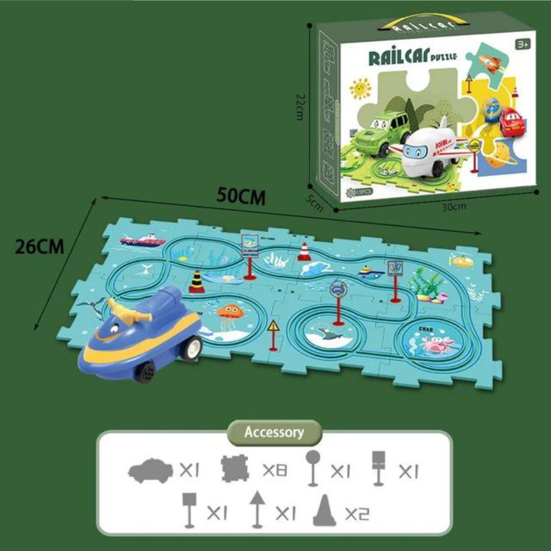 Puzzle-Rennbahn-Spielset - Endloser Bau- und Fahrspaß
