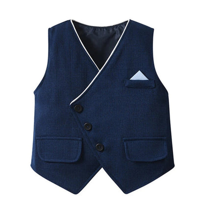 Schickes Jungenanzug 3-teilig – Blaues Hemd, Weste und Hose mit Fliege