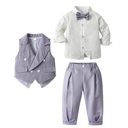 Schickes Jungenanzug 3-teilig – Blaues Hemd, Weste und Hose mit Fliege