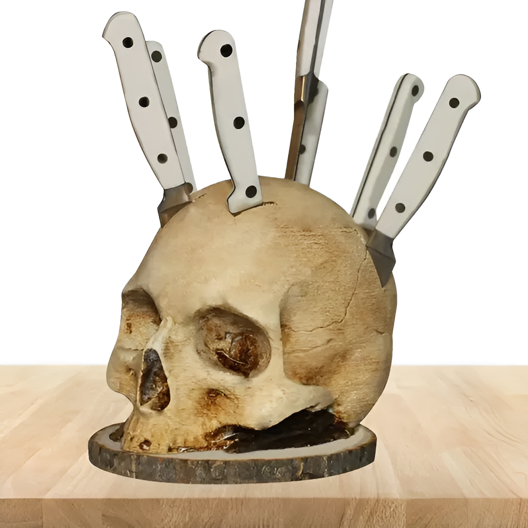 SkullEdge – Einzigartiger Schädelhalter für Küchenmesser