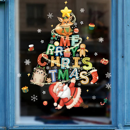 Weihnachts-Fensterdekoration – Festliche Dekoration mit Weihnachtsmann und Tieren für eine stimmungsvolle Weihnachten