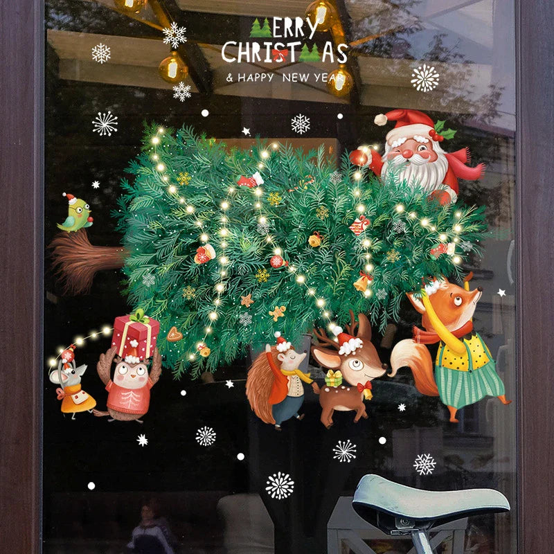 Weihnachts-Fensterdekoration – Festliche Dekoration mit Weihnachtsmann und Tieren für eine stimmungsvolle Weihnachten