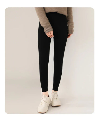 Strick-Kaschmir-Leggings mit Hoher Taille – Feinstrick Damenleggings in Neutralen Farbtönen