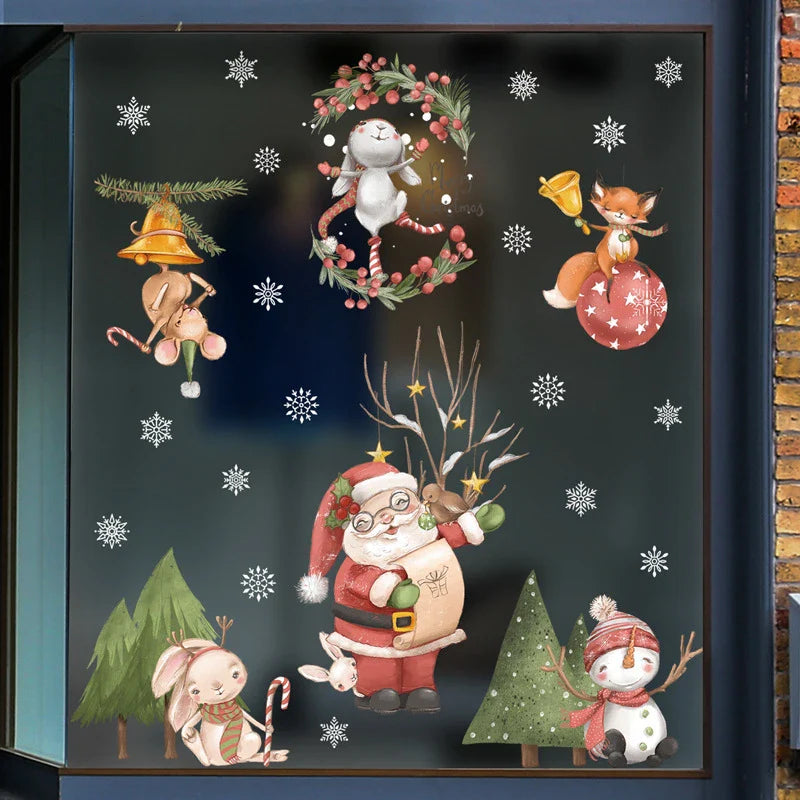 Weihnachts-Fensterdekoration – Festliche Dekoration mit Weihnachtsmann und Tieren für eine stimmungsvolle Weihnachten