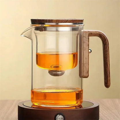 Eleganter Glas-Teebereiter mit Holzgriff – Stilvolles Aufbrühen