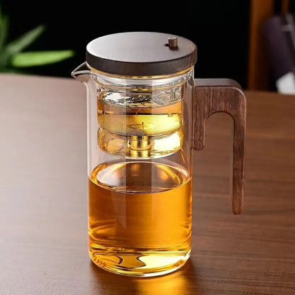Eleganter Glas-Teebereiter mit Holzgriff – Stilvolles Aufbrühen