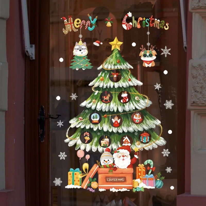 Weihnachts-Fensterdekoration – Festliche Dekoration mit Weihnachtsmann und Tieren für eine stimmungsvolle Weihnachten