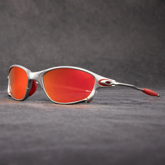 Sportliche Polarisierte Sonnenbrille – Metallrahmen mit Roten Gläsern