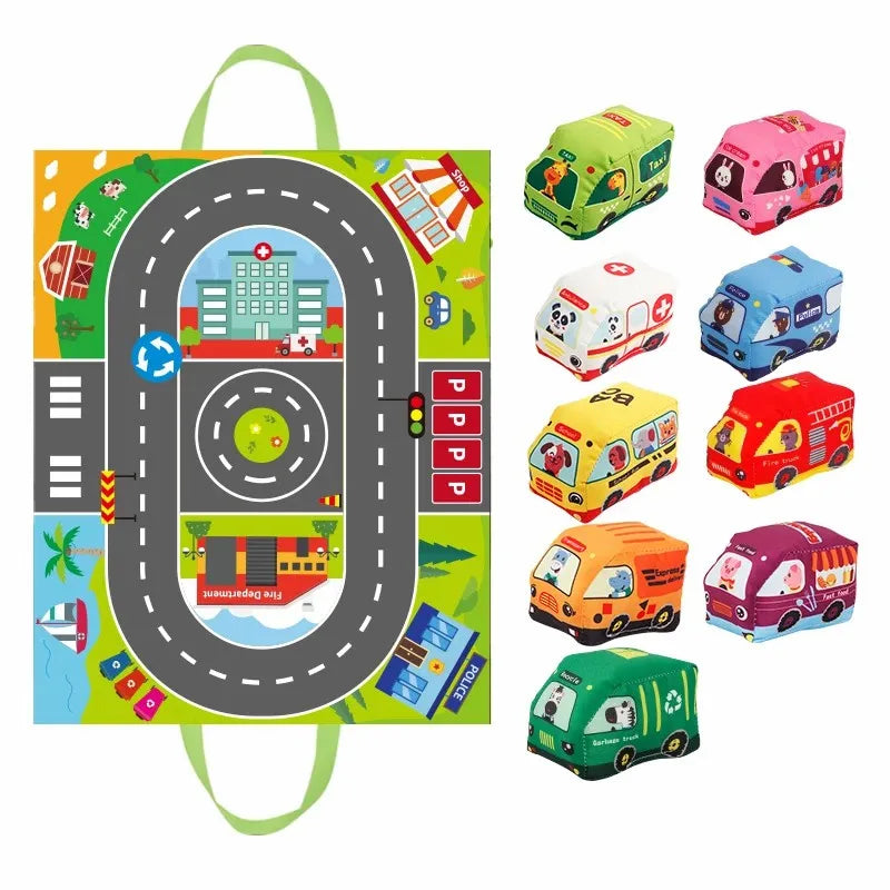 Weiche Verkehrsfreunde – Spielzeugset mit zusammenklappbarer Spielmatte