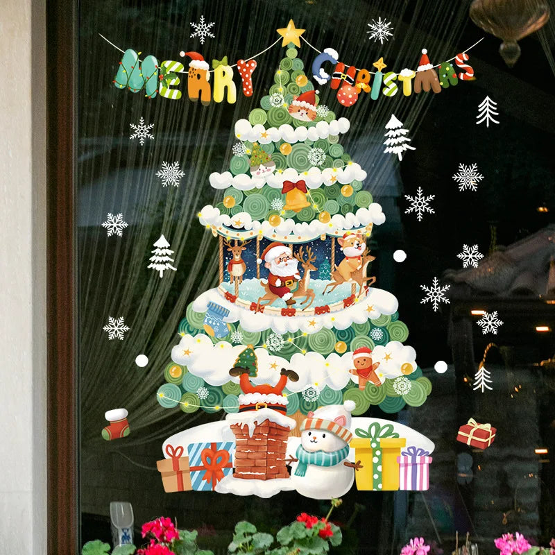 Weihnachts-Fensterdekoration – Festliche Dekoration mit Weihnachtsmann und Tieren für eine stimmungsvolle Weihnachten