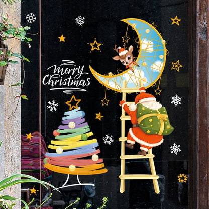 Weihnachts-Fensterdekoration – Festliche Dekoration mit Weihnachtsmann und Tieren für eine stimmungsvolle Weihnachten