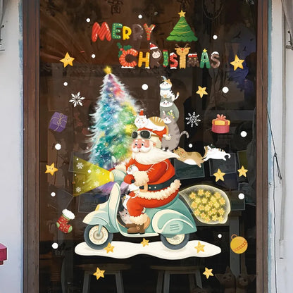 Weihnachts-Fensterdekoration – Festliche Dekoration mit Weihnachtsmann und Tieren für eine stimmungsvolle Weihnachten