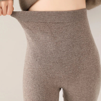 Strick-Kaschmir-Leggings mit Hoher Taille – Feinstrick Damenleggings in Neutralen Farbtönen