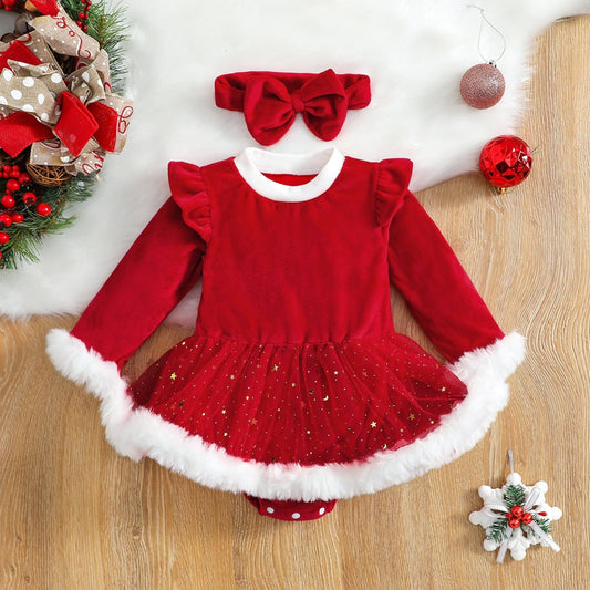 WeihnachtsTraum Kleid – Festliches Kleid mit Haarband für Kinder