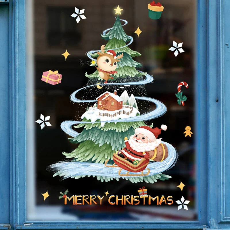 Weihnachts-Fensterdekoration – Festliche Dekoration mit Weihnachtsmann und Tieren für eine stimmungsvolle Weihnachten
