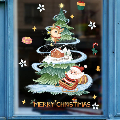 Weihnachts-Fensterdekoration – Festliche Dekoration mit Weihnachtsmann und Tieren für eine stimmungsvolle Weihnachten