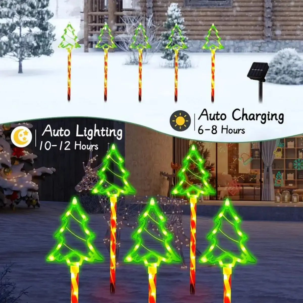 Set aus 5 Solarbetriebene Weihnachtsbaumlichter – Fröhliche Außenbeleuchtung für die Feiertage