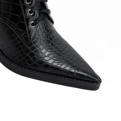 Damen Schnürstiefel mit Krokodilprägung – Western Stil mit Spitze