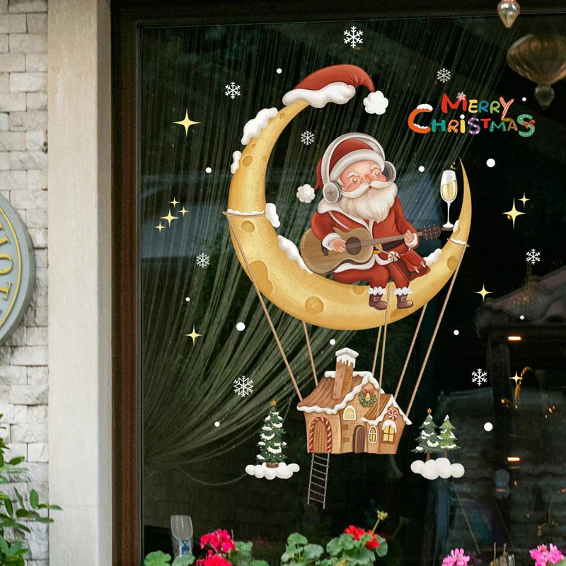 Weihnachts-Fensterdekoration – Festliche Dekoration mit Weihnachtsmann und Tieren für eine stimmungsvolle Weihnachten